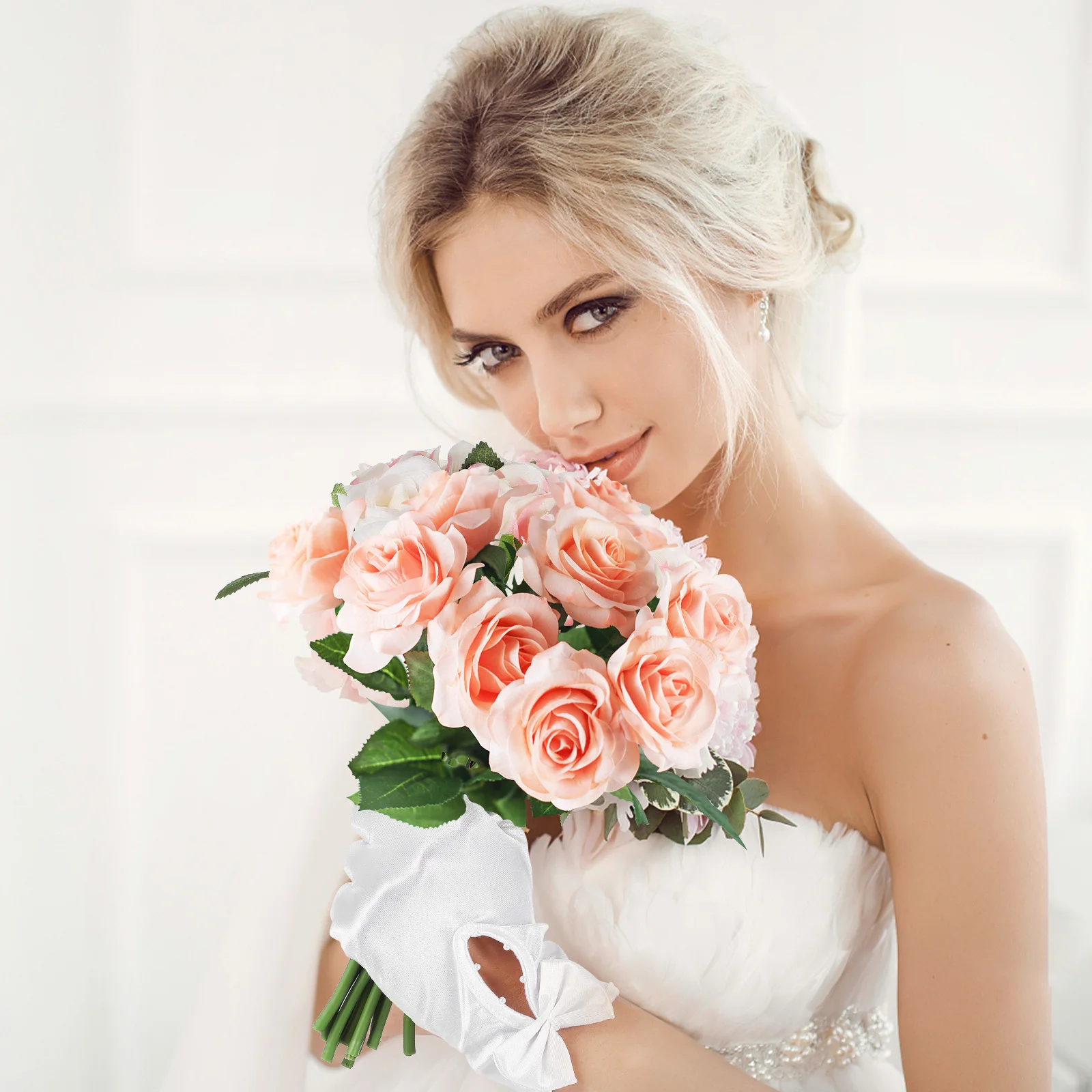 

Wedding Gloves Satin Short Bridal Accessories for Women Elegant Stretch Pearl Prom Tea Party Glove