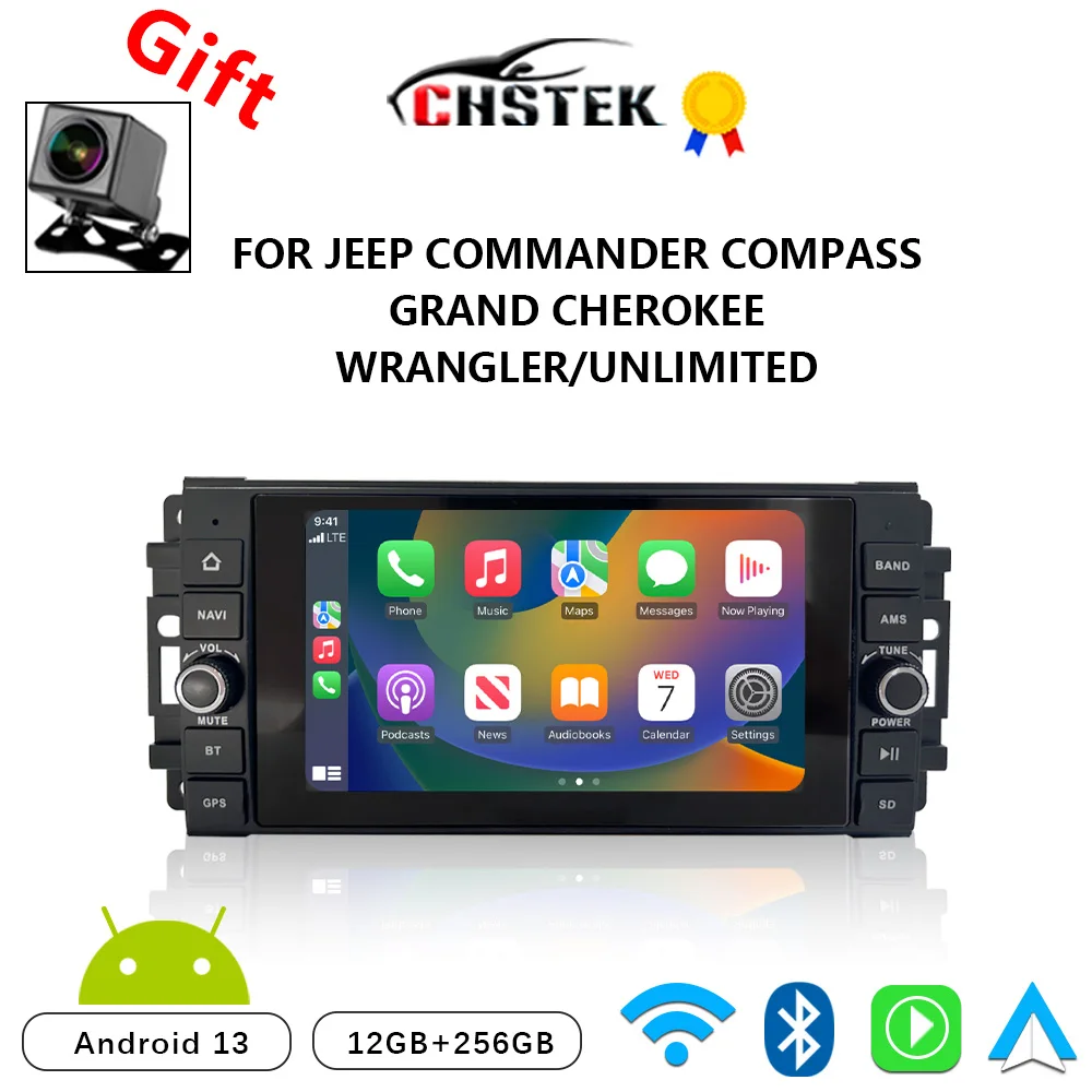 CHSTEK Car Radio For Jeep Grand Cherokee Commander Compass Wrangler Stereo Carplay Multimedia Bluetooth WIFI 4G GPS Android 13