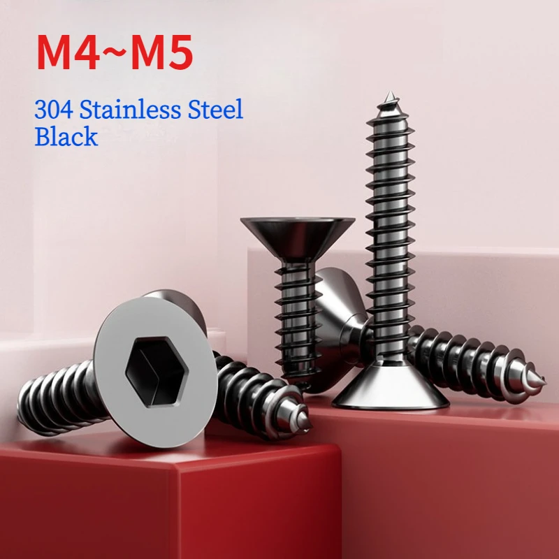 

L=8~100mm Allen Hex Hexagon Socket Flat Countersunk Head Bolt M4 M5 Self Tapping Screw 304 Stainless Steel Black