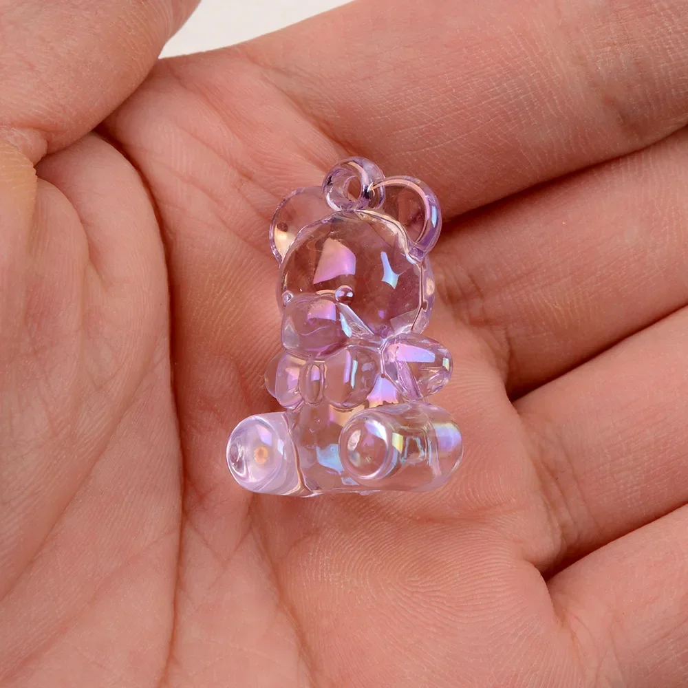 5 Pieces  19 * 29mm  Colorful Transparent Acrylic Bow Bear Pendant  DIY Makes Fashionable Jewelry Necklace Accessories Materials