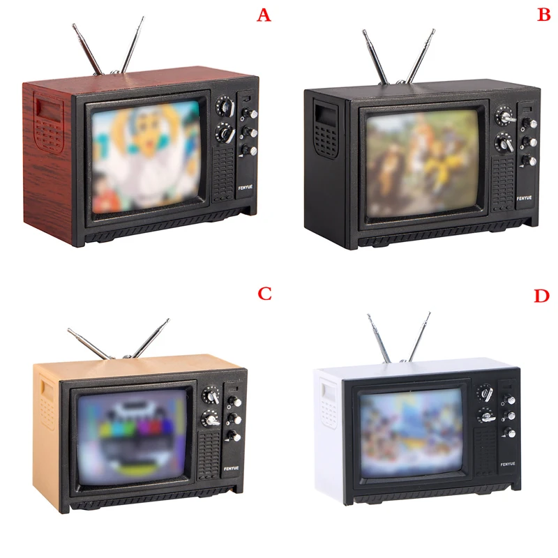 1pc Retro Mini Portable TV Television Watch TV Dollhouse Scene Model Miniature TV Model Toys Simulation Living Room Furniture