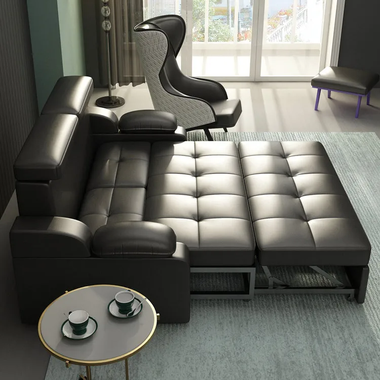 #Pull Out Smart Multifunctional Sleeper Couch Modern Leather Folding Sofa Cum Bed