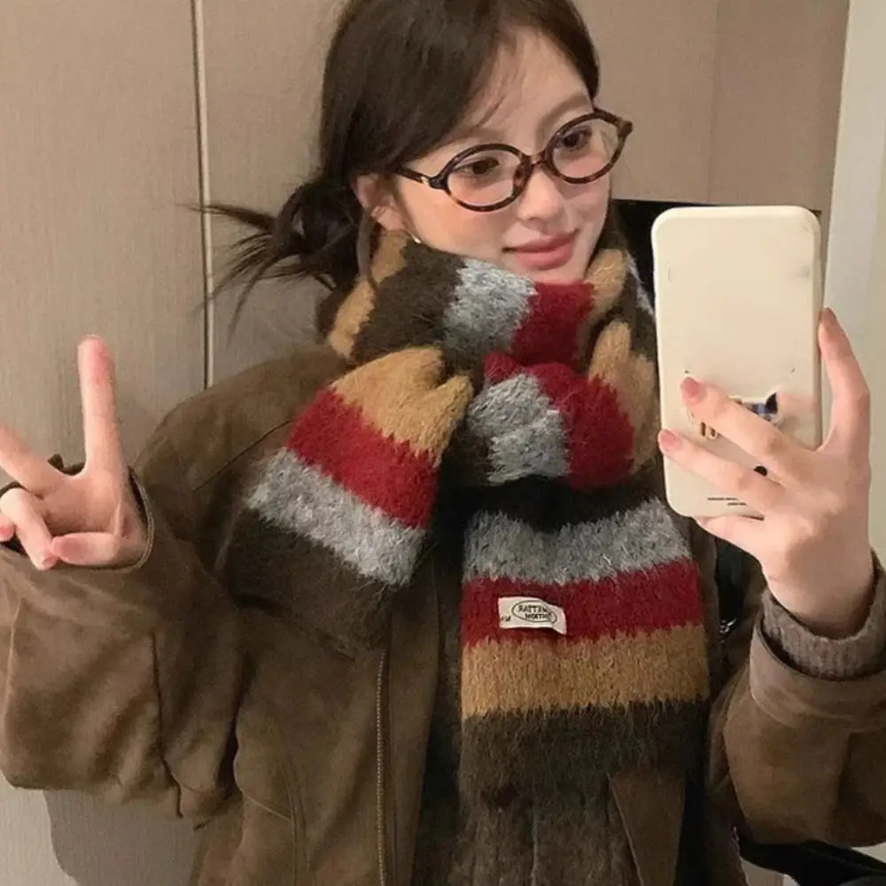

Retro Preppy Style Plaid Wool Scarf Thicken Winter Cashmere Scarves Korean Style Warm Knitted Shawl Autumn Winter
