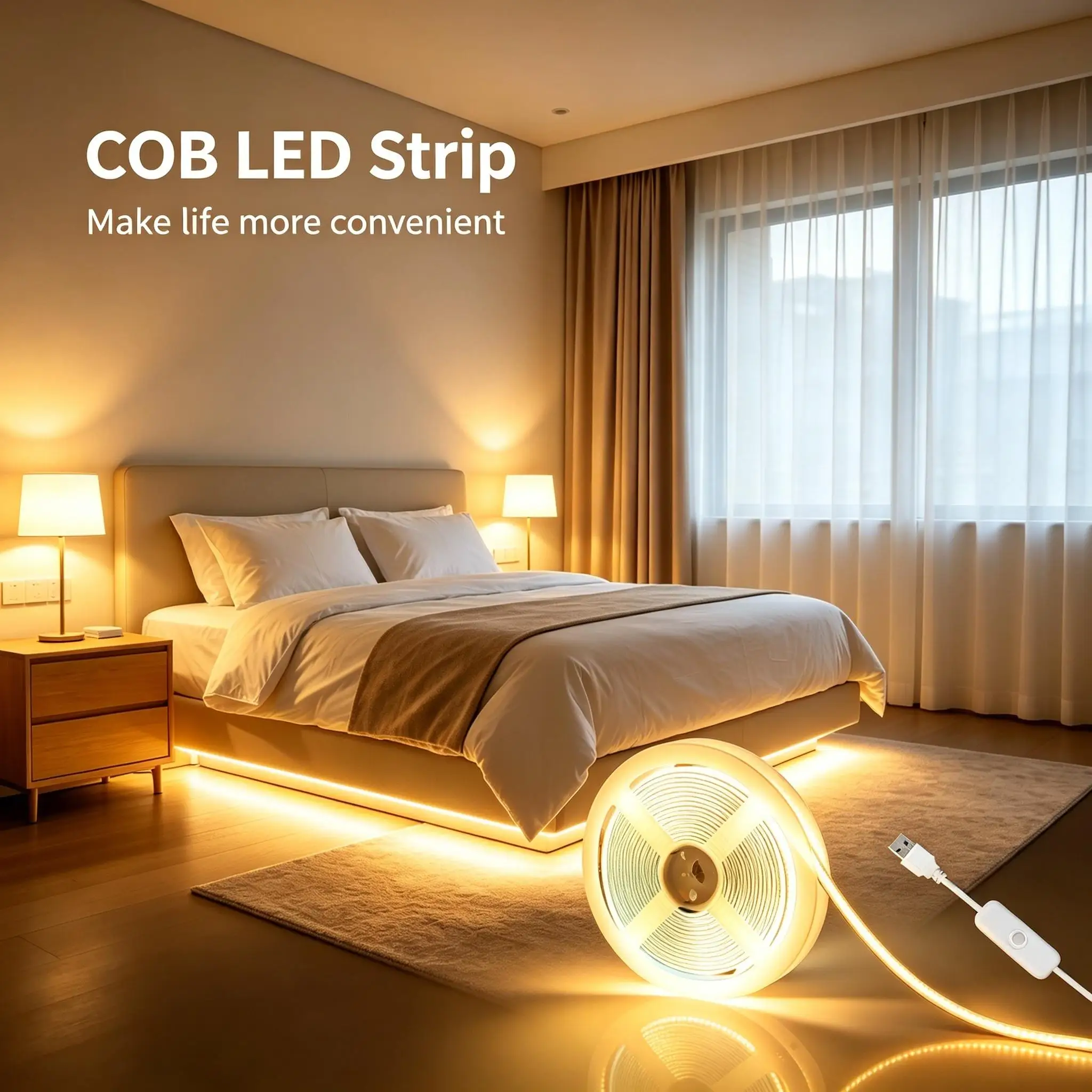 Bande lumineuse LED flexible avec interface USB 5V. Parfait pour la décoration intérieure, Noël, les chambres, l'éclairage de fond des téléviseurs et des miroirs.