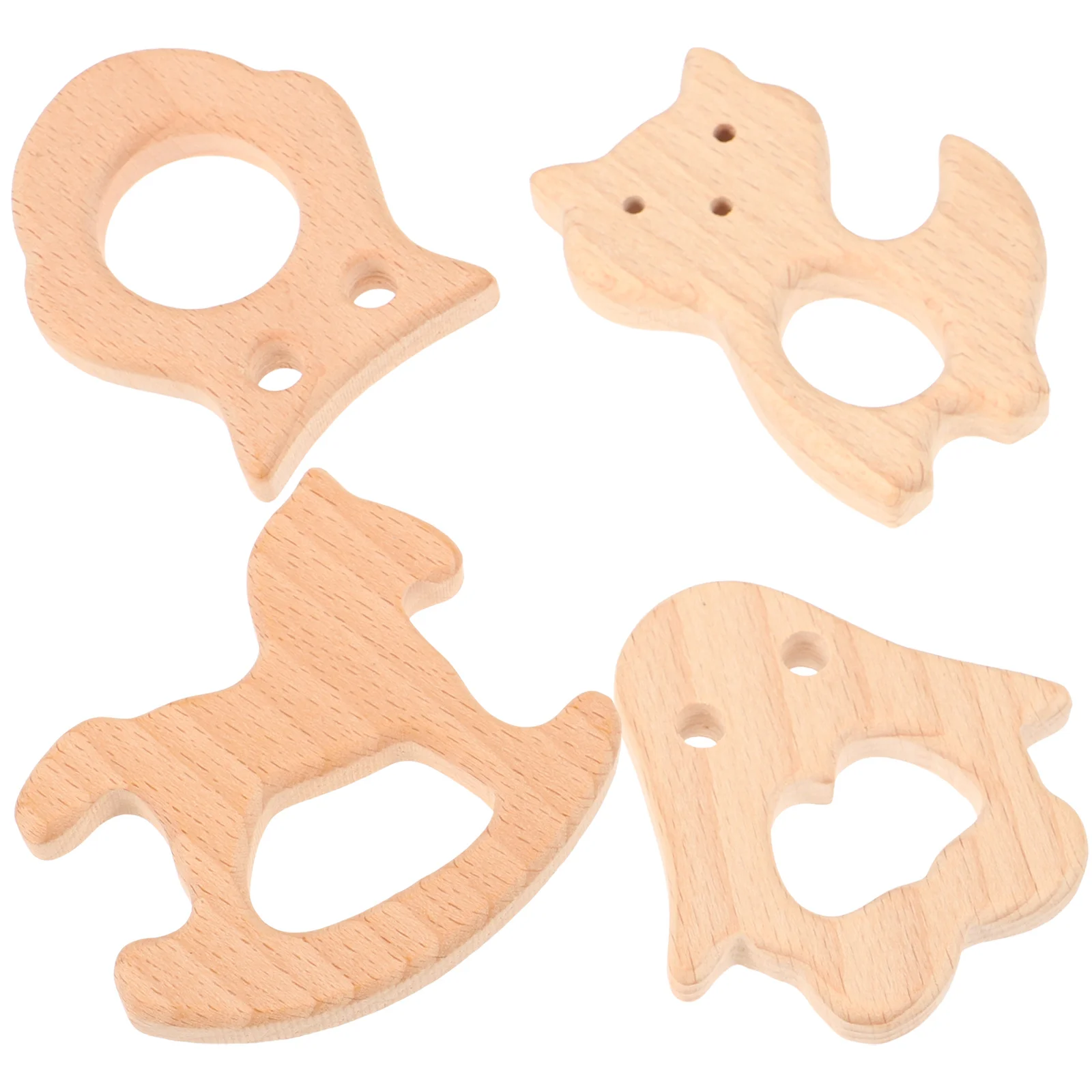Mordedor de madera para bebé con forma de Animal, madera de haya Natural, comodidad para la dentición infantil, herramienta de aprendizaje, mordedor de madera, 4 Uds.