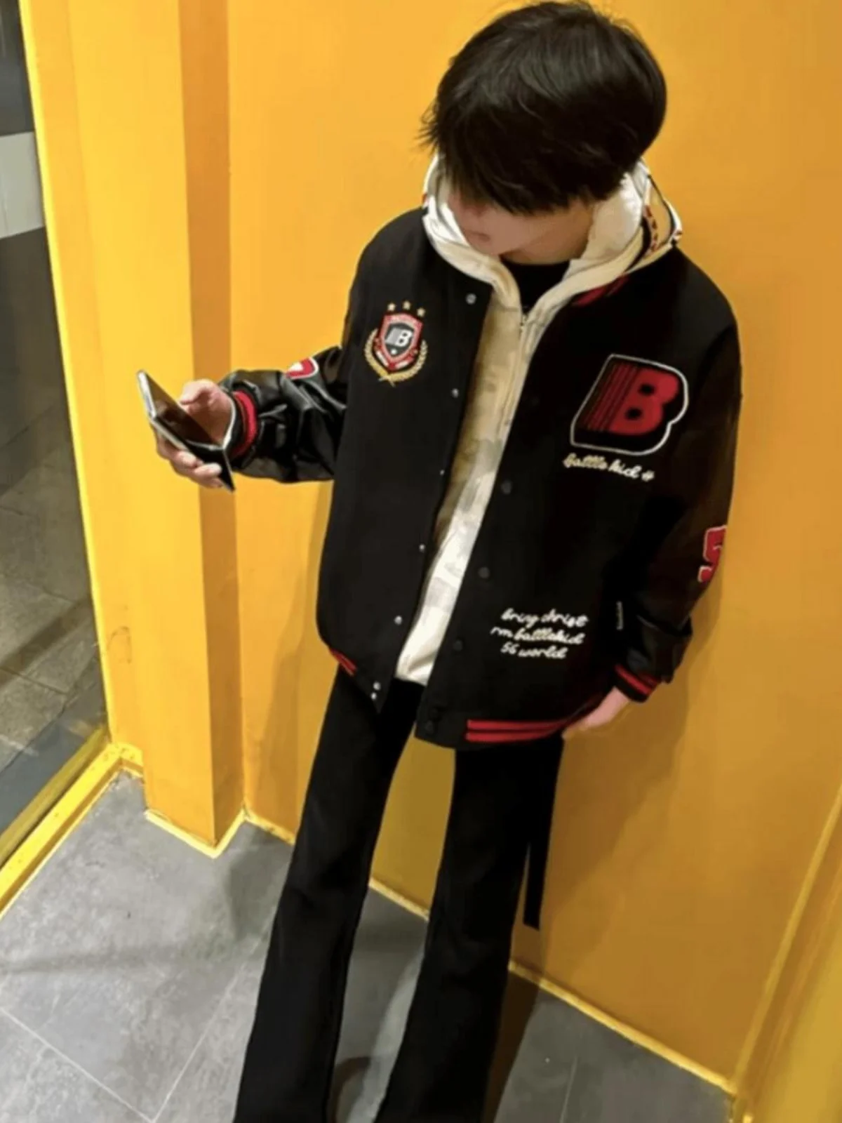 Street Sle Embroidered PU Leather Patchwork Jaet ex Teenage Students Versatile Trendy Baseball Coat Outerwear