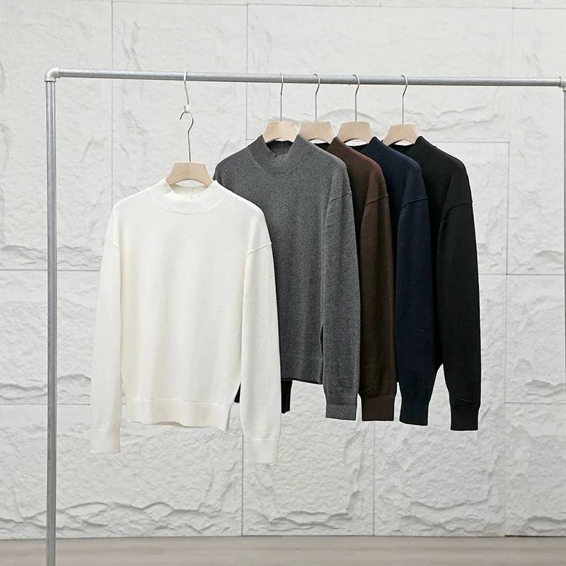 

Men's Cotton Knitted Sweater Basic Versatile Base Layer Five Colors Casual Sle Breathable Long Sve f High Collar