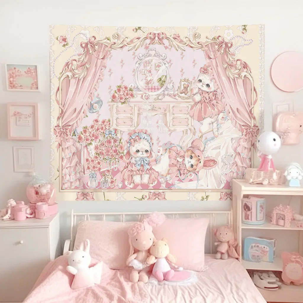Cute Girlish Ins Style Lolita Bedside Hanging Cloth And Background Wall Decorations for Room Decoration