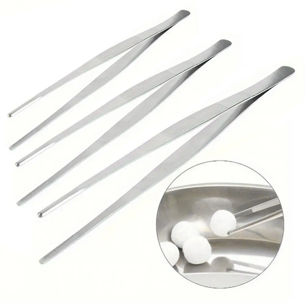 20cm/25cm/30cm Kitchen Tweezers Long Handle Food Tweezers Stainless Steel Meal Clip Chef Culinary Tweezers for BBQ Pasta Salad