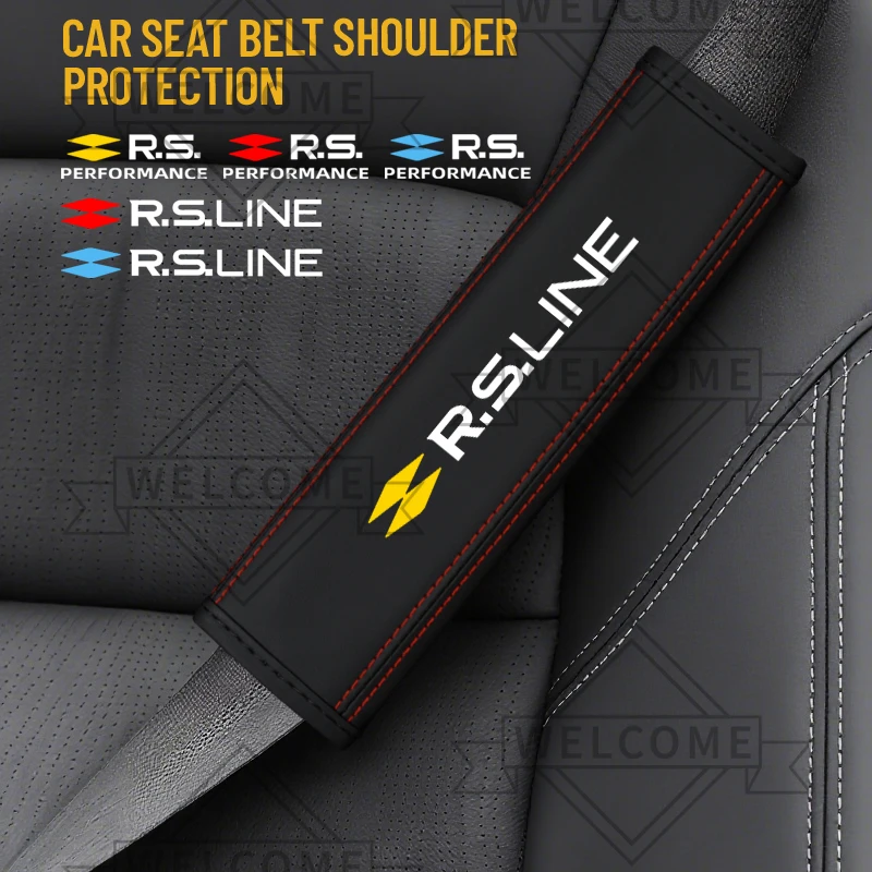 

2Pcs For RS Line Performance Emblem Logo Arkana Scenic Clio Twingo Wind Kwid Kadjar Leather Car Safety Belt Shoulder Cover Pads