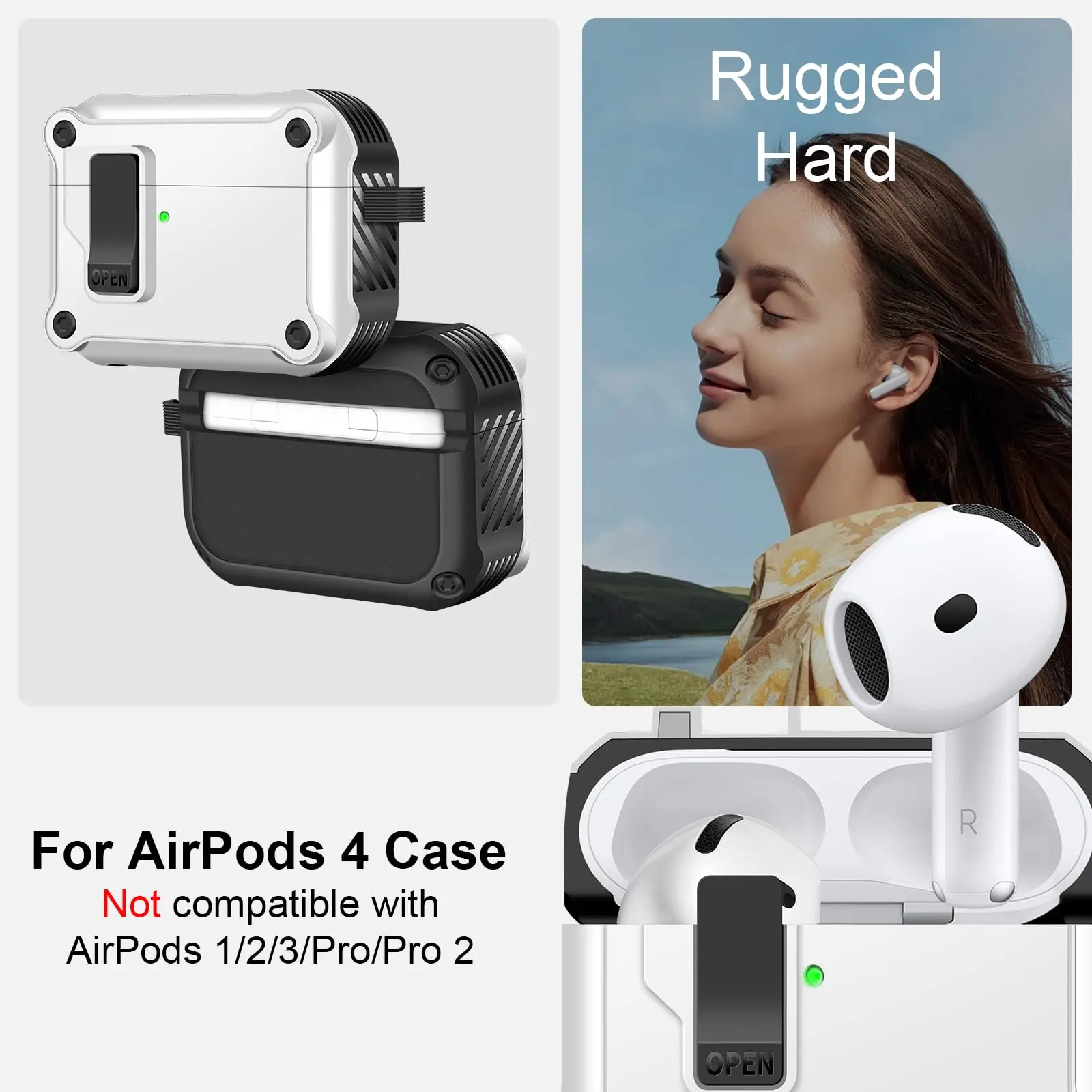 Новый чехол для AirPods 4, брелок с безопасным замком, противоударный жесткий защитный чехол с набором для чистки Airpods 4-го поколения