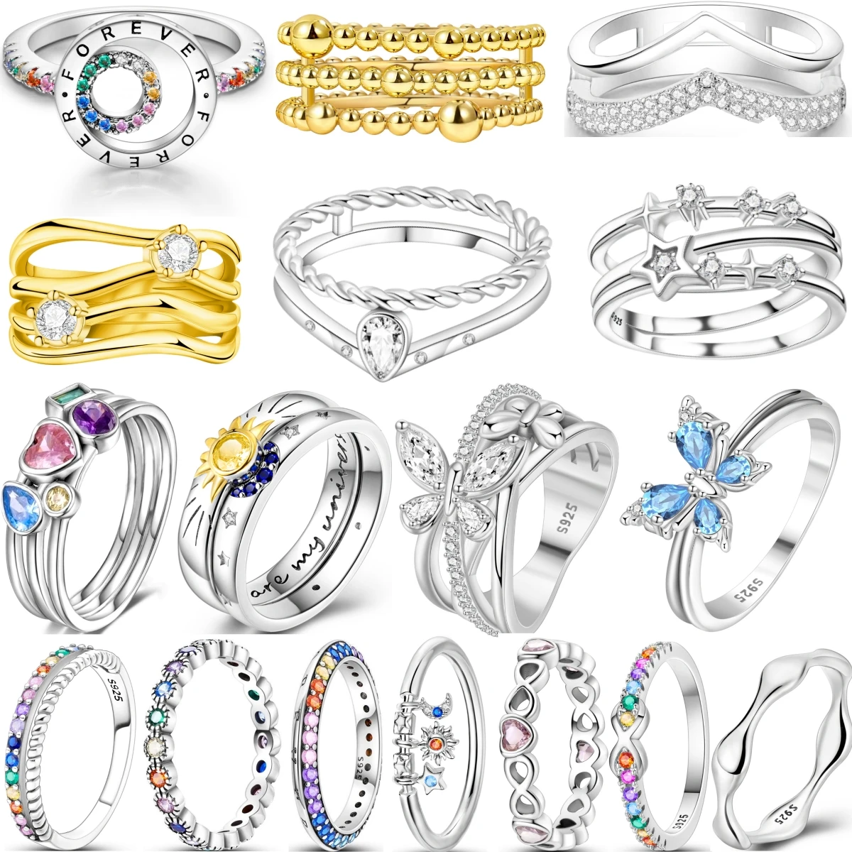 925 Sterling Silver Rainbow Colorful Zircon Closed Ring For Women Valentine\'s Birthday Fine Gifts Wedding Jewelry Accessories