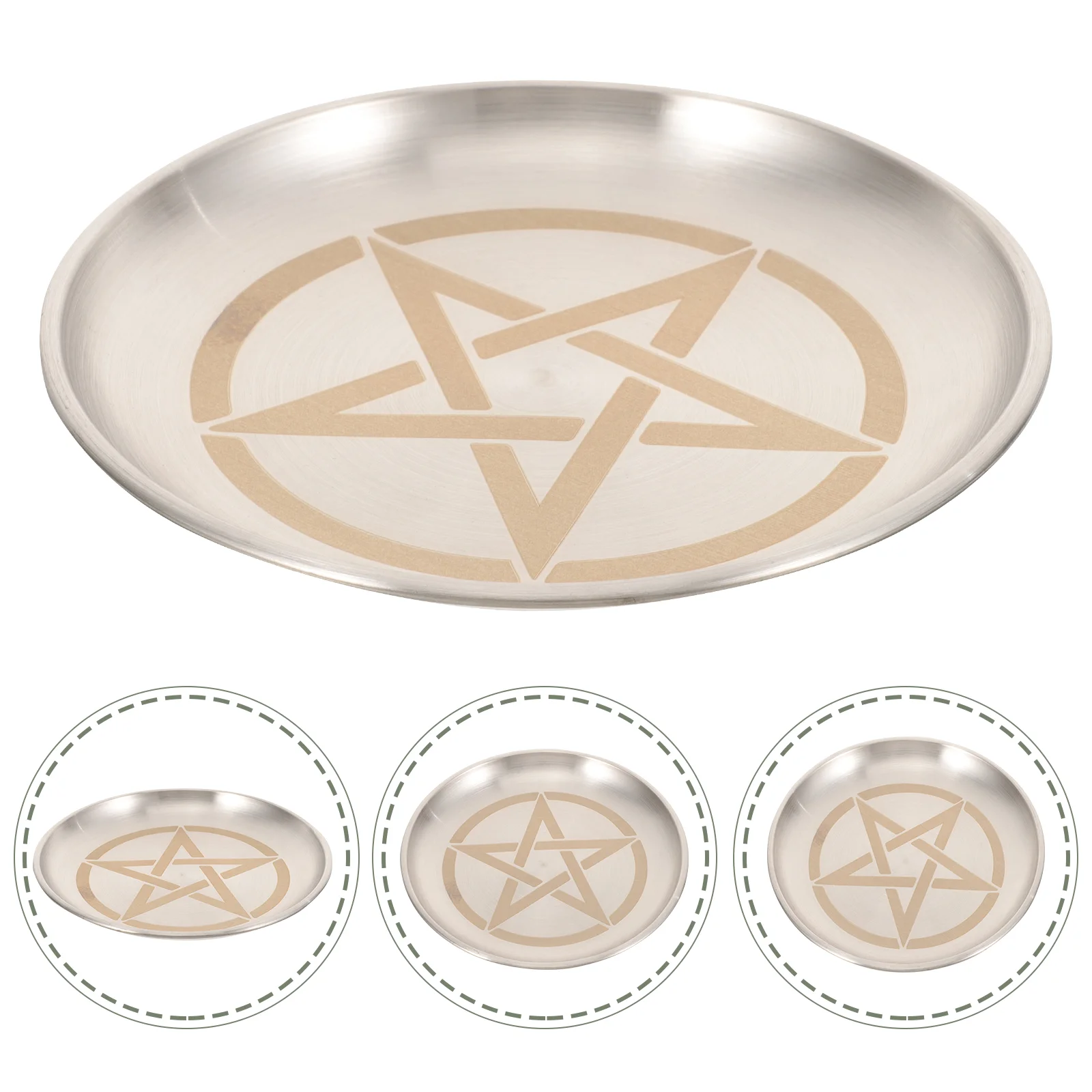 

Pentagram Pentacle Gold Holder Round Trays Jewelry Altar Plate Dining Table