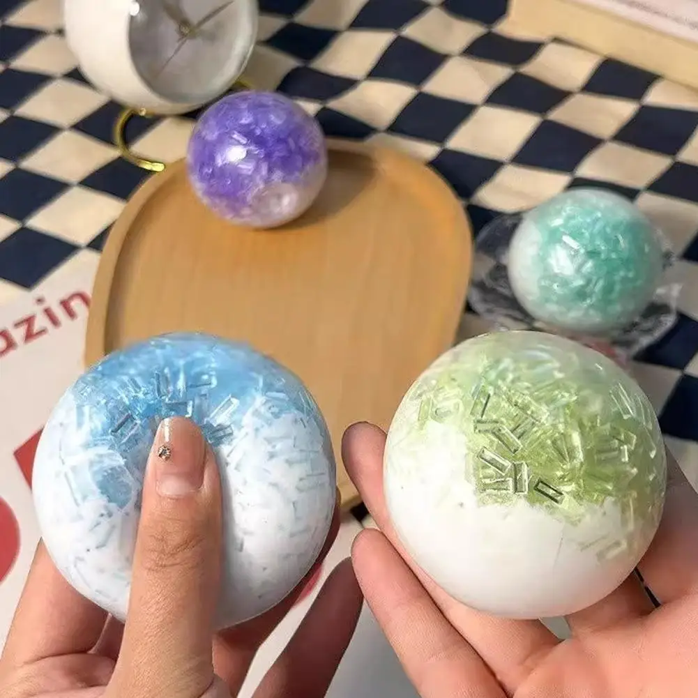 Esfera de Cristal con Efecto de Hielo Roto, Bola de Hielo Triturado de Ascenso Lento, Bola Hecha a Mano, Juguete Sensorial Antiestrés para la Ansiedad