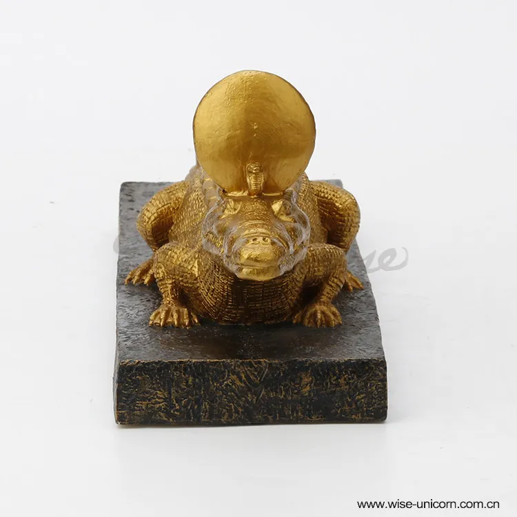 Golden Sobek Crocodile God Resin Figurine Ancient Egyptian Deity Statue Mythology Ornament Home Office Art Decoration Gift