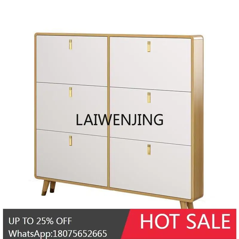 log ultra-thin tipping bucket shoe cabinet All solid wood 15cm extremely narrow shoe rack cabinet