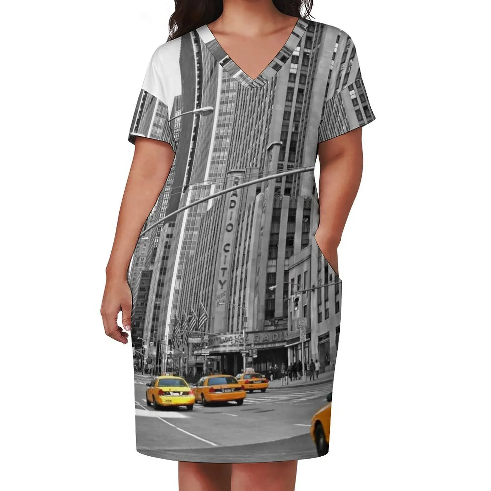 NYC Yellow Cabs Radio City Music Hall Loose Pocket Dress summer dresses luxury woman evening dress Evening dresses