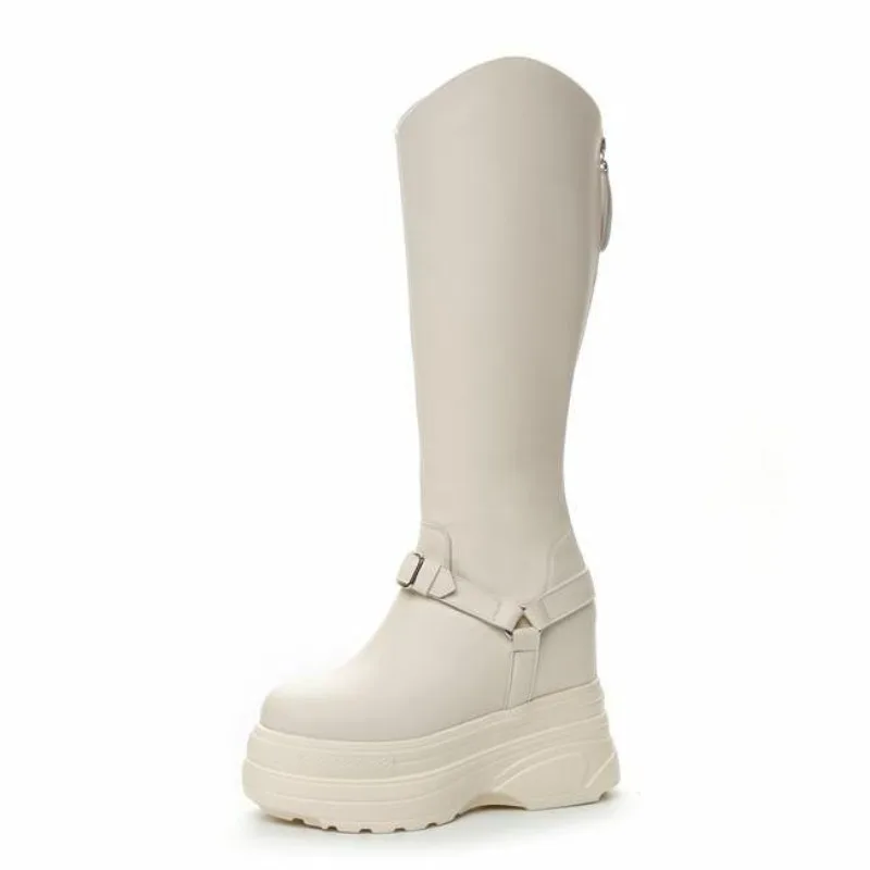 

11cm New Microfiber Leather Women Fashion Autumn Knee High Boots Casual Ankle Booties Chunky Sneaker Spring Platform Shoes