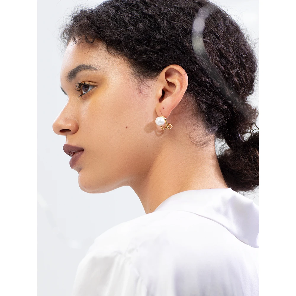 

ENFASHION Piercing Pearl Stud Earrings For Women Gold Color Earings Aretes De Mujer Christmas Fashion Jewelry Wholesale E191144