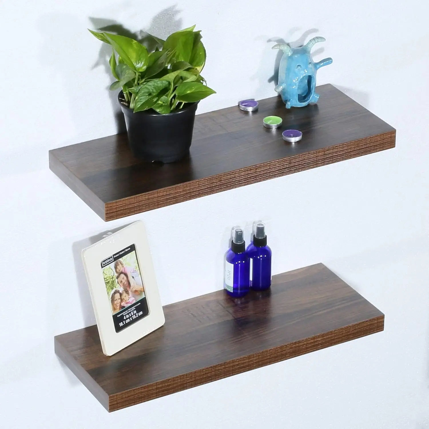 

Set of 2 Modern Antique Walnut Floating Shelves 9.25 * 23.62 * 1.5 Inches Brown Mid-Century MDF Wood Natural Finish