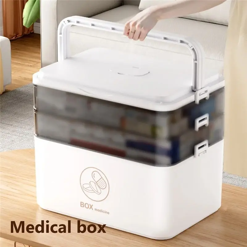 AEE2-Portable Medicine Box 3-Layer Partition Large-Capacity Medicine Storage Box Home Medicine Box Emergency Medicine Box