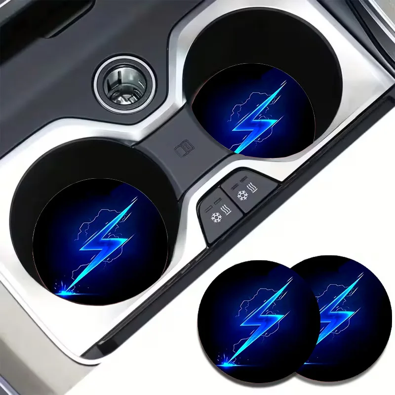 Blue Mystical Wolf Car Leather Coaster Set 2Pcs Anti Scratch Cup Insert Mat 2.75
