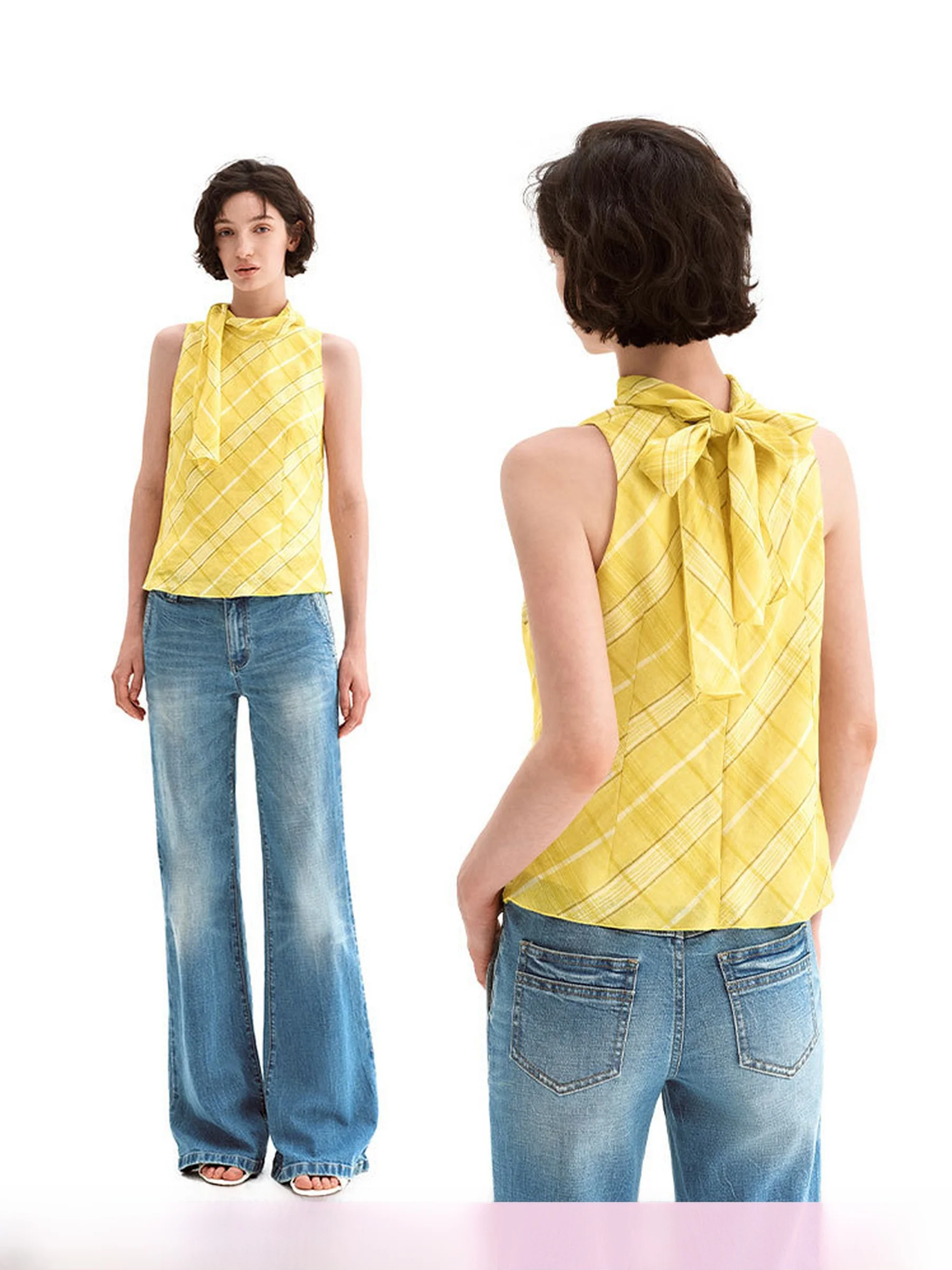 

Original PUKI Linen Summer Vintage Classic Plaid Netie Casual Versatile Svel irt Women's Faion Slim Fit Summer 2025