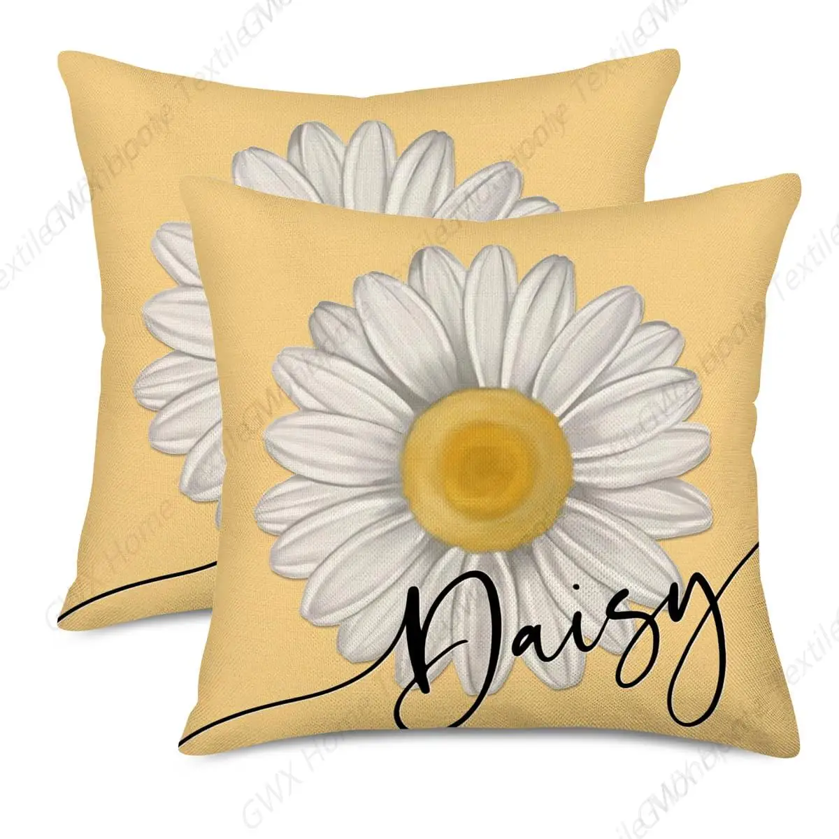 Spring Daisy Floral Pillow Covers 16x16 Inch Set of 2 White Petal Flower Bloom Decorative Pillow Cases