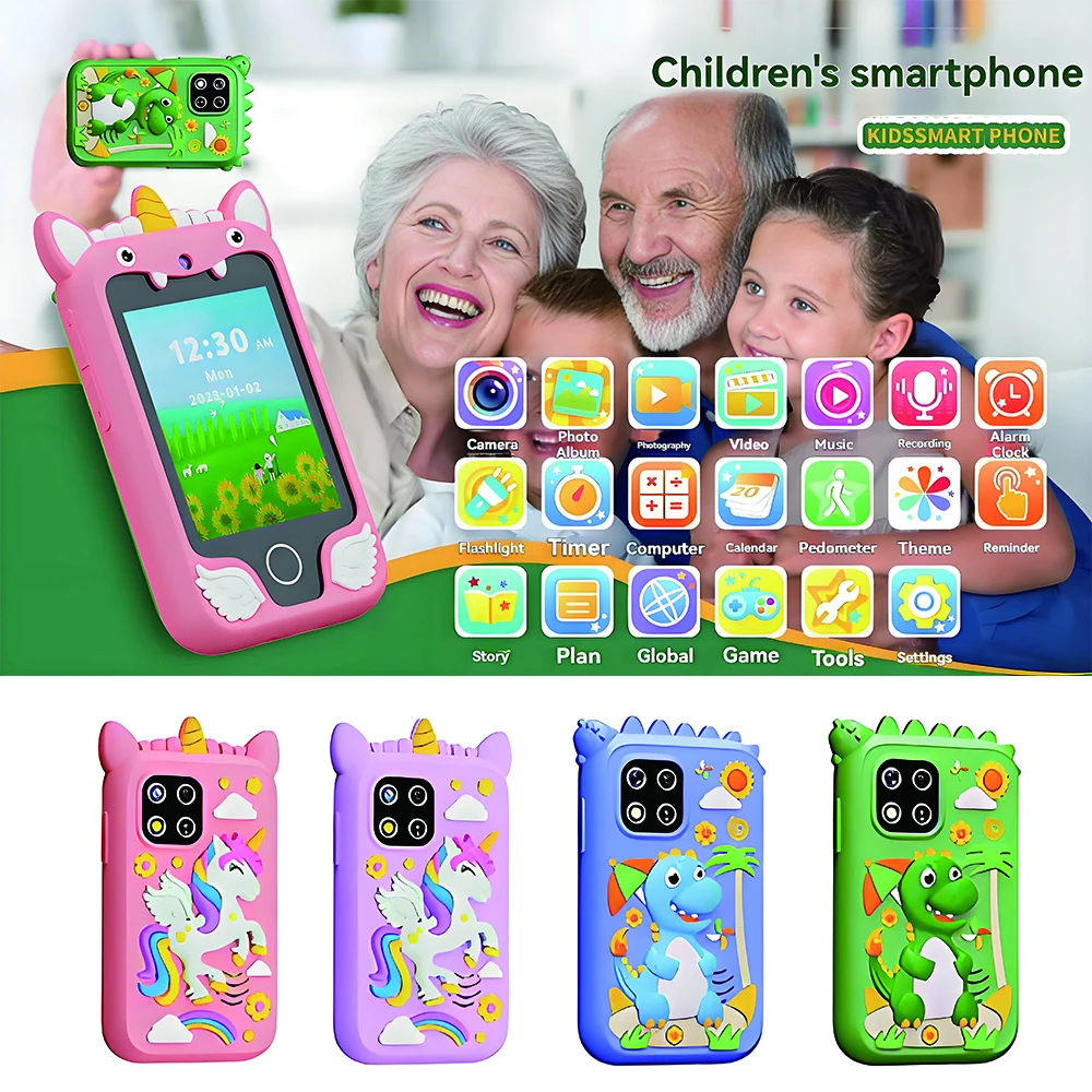 Mini Kids Smart Telefoon 8GB Cartoon Eenhoorn 2.8 ''Verhalen Muziek Camera Gewoonte Track Baby Mobiele Speelgoed Telefoon Educatief gereedschap Geschenken