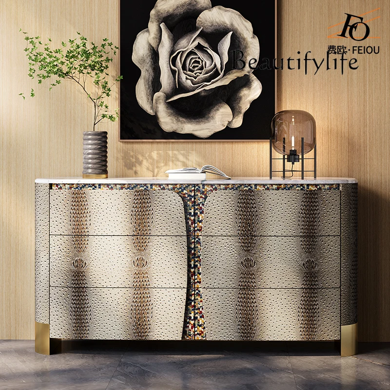 

Light luxury chest dining side cabinet Italian custom high-end villa bedroom marble TV cabinet bedside storage