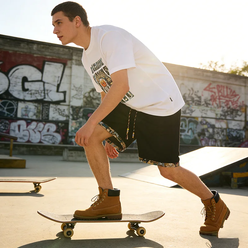 

Men's Cartoon Bear Jacquard Hem Shorts – Braided Tassel Drawstring Loose Fit Streetwear Skateboard Shorts