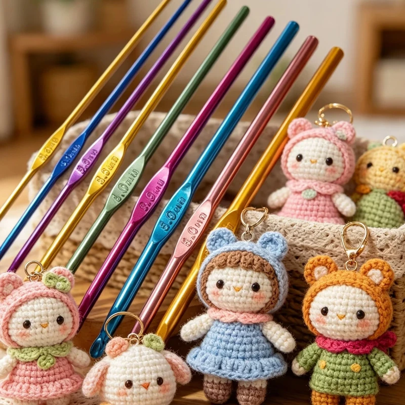 8Pcs Metal Handle Crochet Hook Colorful Aluminum Knitting Needles Single Head Crochet Knitting Yarn Crafts DIY Apparel Needles
