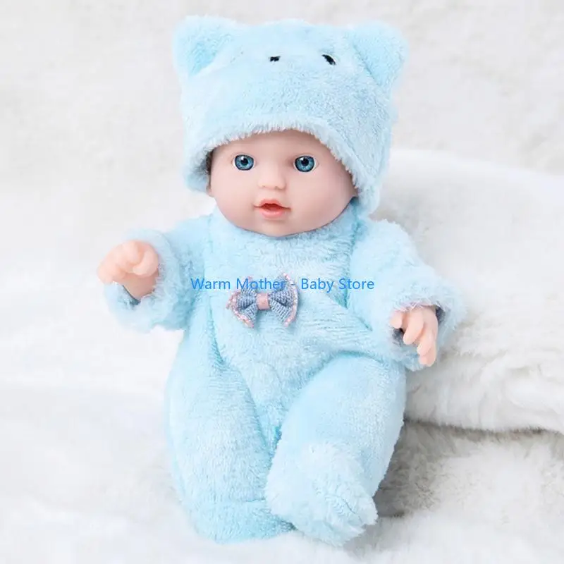 

2Pieces Realistic Baby Dolls Collection Silicones Reborns Infants Toy with Plush Bear Clothes for Gifting and Collecting 57QE