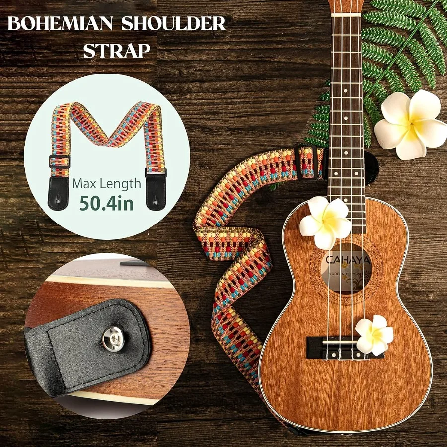 مجموعة القيثارة للحفلات الموسيقية مقاس 23 بوصة للمبتدئين مع حقيبة جيتار وحزام قوس قزح وملصقات لوحة الفريتس متضمنة مثالية لتعلم الكبار