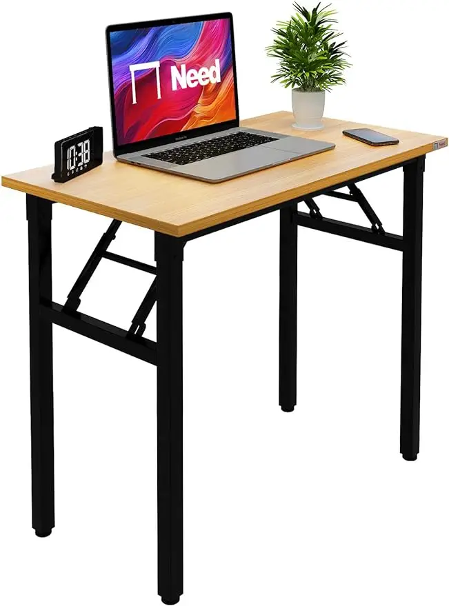 

Folding Desk Small Desk 31 1/2" No Assembly Foldable Computer Desk for Small Space/Home Office/Dormitory,Teak&Black Frame