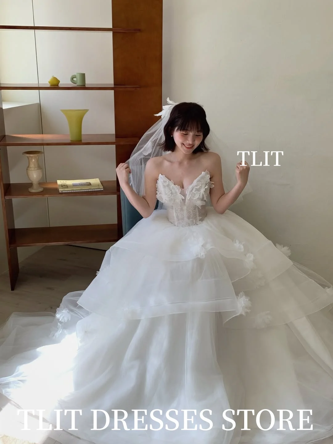 TLIT Elegant White Tiered Tulle Evening Dresses Korea Wedding Dresses Photo Shoot Sweetheart Flowers Prom Gowns Customized