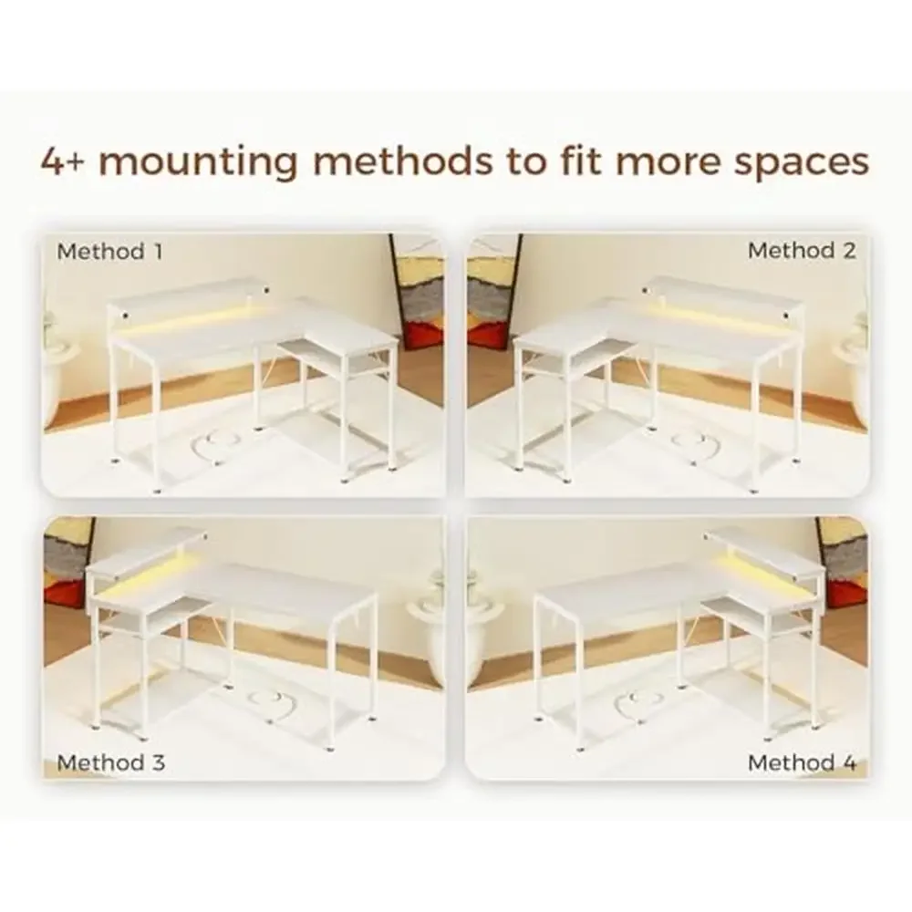 Corner Desk with Adjustable Monitor Stand & Power Outlet L Shaped Computer Desk 43" LED Lights