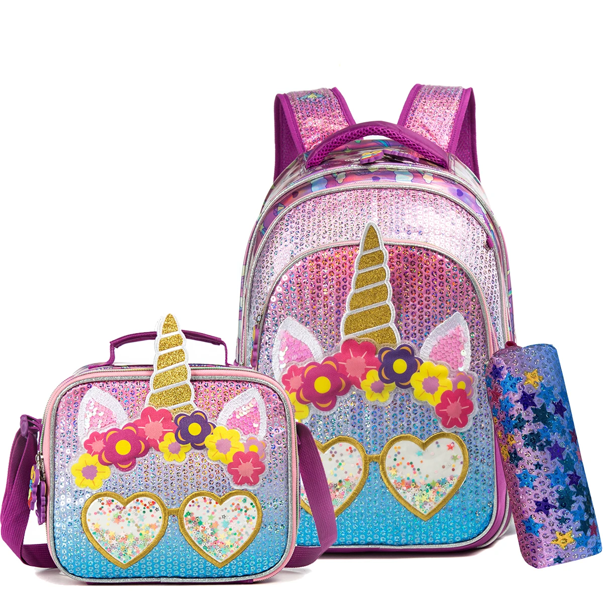 

3PCS Kids Backpacks for Girls School Bag Cute Girls Backpacks Ages 8-10 with Lunch Box Pencil Case Bookbag Set