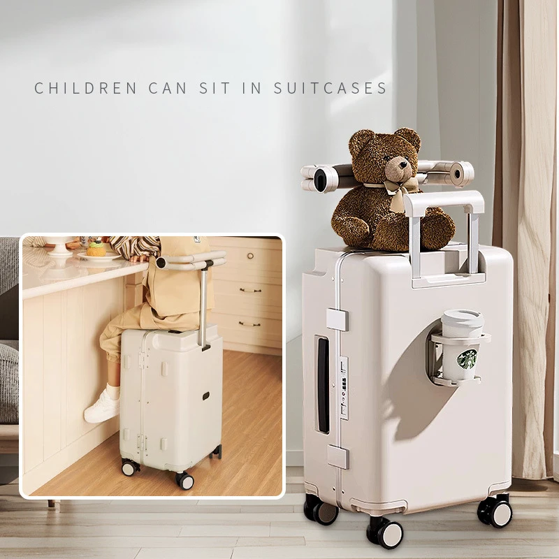 

Чемодан для мамы, дети могут сидеть и езде, тормозное колесо, деловая подставка для ноутбука, дорожные чемоданы с подстаканником, чемоданы на колесах