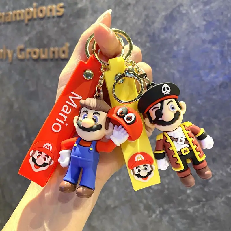 Super Mario Bros 3D Cross Dressing Cartoon Keychain Accesorios Schoolbag Pendant Key Bag Decoration Collection Ornament Kids Toy