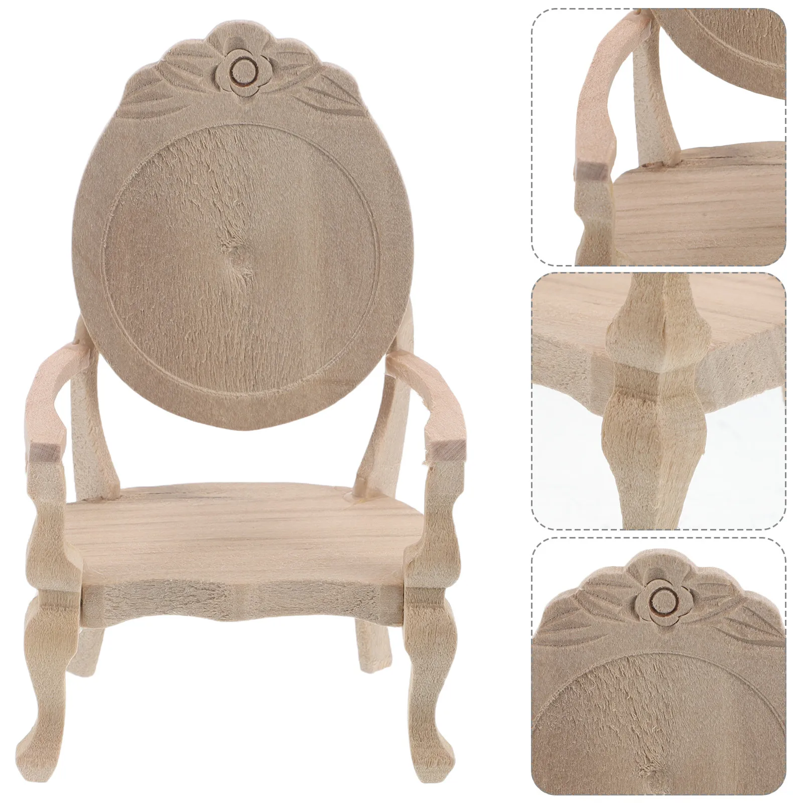 

Mini Retro Unfinished Armchair 1:12 Scale Wood Chair Vintage Style for Dollhouse Furniture Accessories Living Room Garden