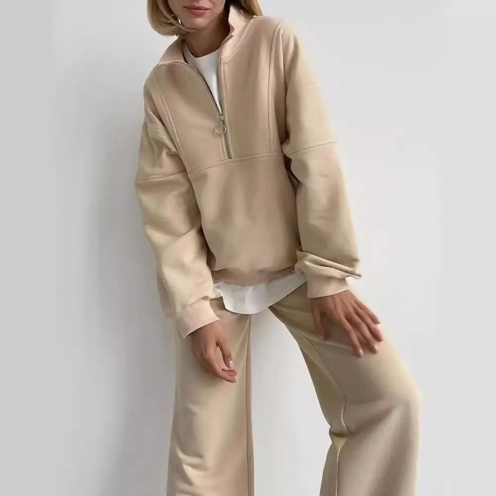 

Zippered Cotton Sweatirt Set Casual Loose Overhead Sports Pants Women Pure Cotton Comfortable Breathable Faionable