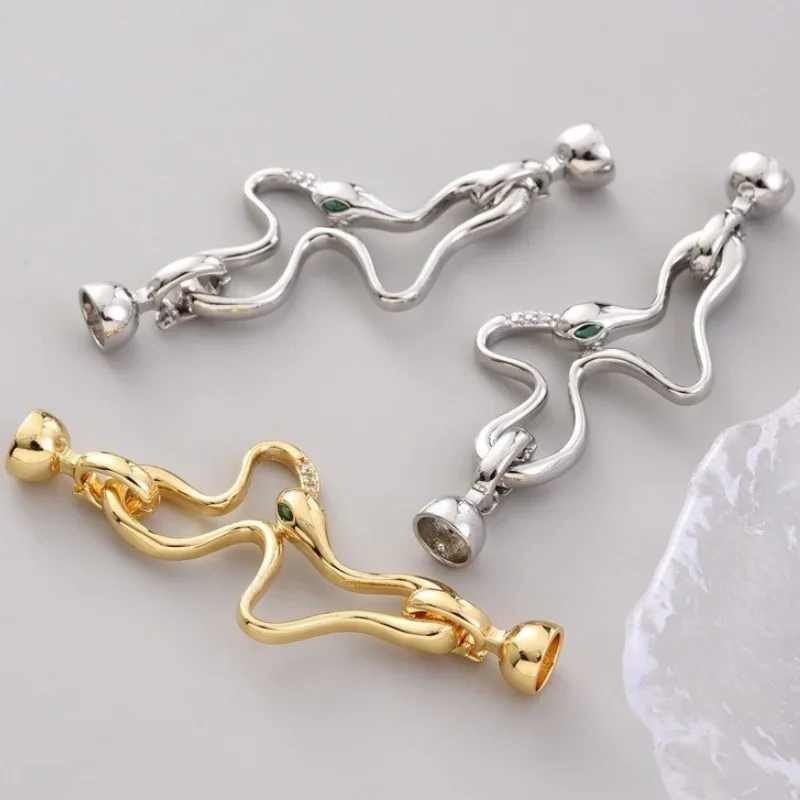 14K Gold - Plated Brass Metal Decorative Connector Fastener Snake Pearl Clasp Supplies Handmade DIY Jewellery Making Accessories