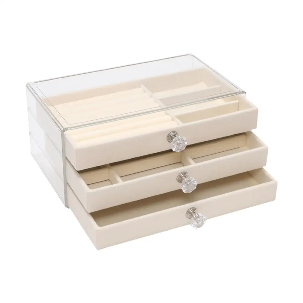 Three-layer Flannel Jewelry Box Drawer Jewelry Box Necklace Jewelry Large Earrings Acrylic Transparent Storage Box H2Z8