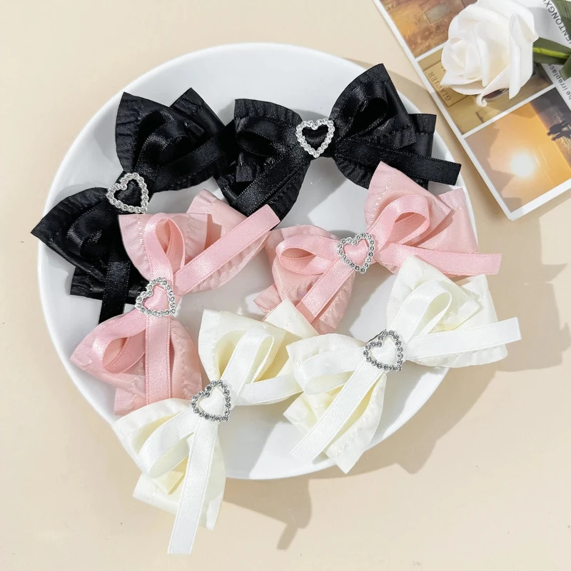 Sweet and Simple Japanese and Korean Style Ins Heart-shaped Bow Hair Clip, Side Bangs Clip Sweet and Cool Style Hair Accessory