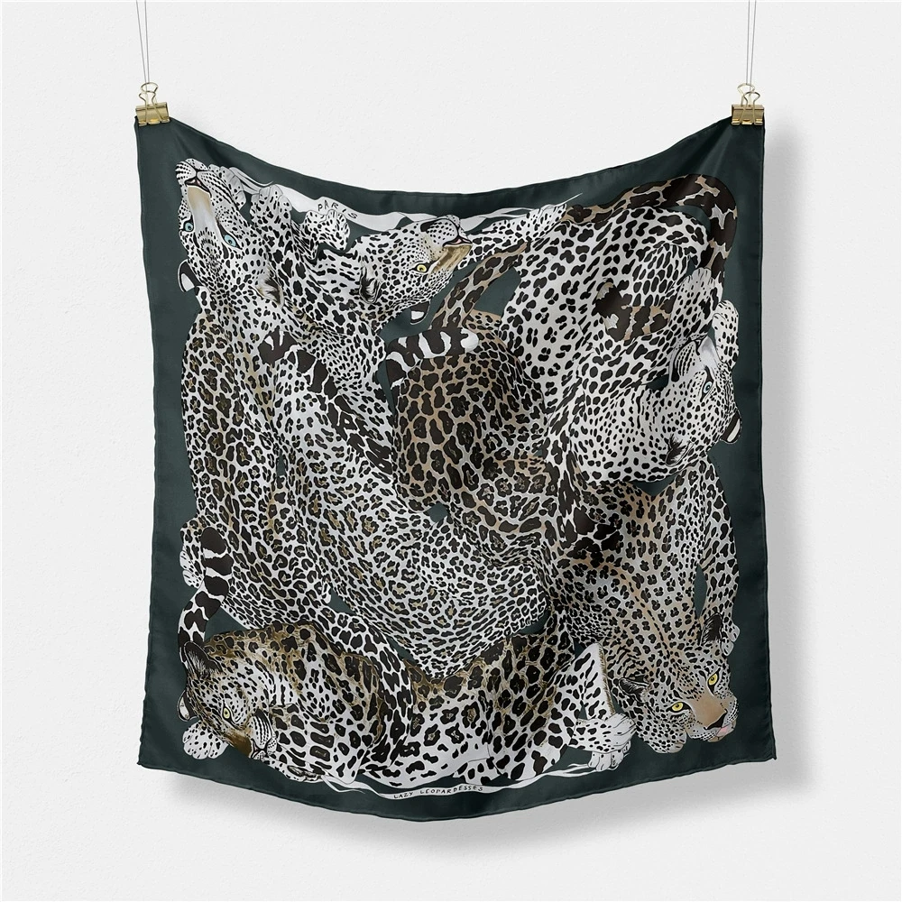 53cm European Leopard Print Small Square Scarf Hot All Matched Twill Silk Foulard Hijabs For Women