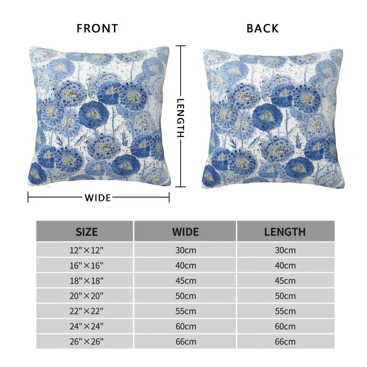 Indigo Dandelion Square Pillowcase Polyester Linen Velvet Pattern Zip Decorative Car Cushion Cover