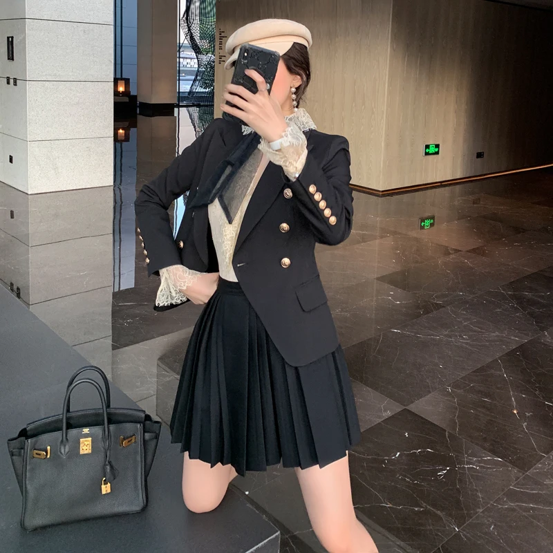 

Элегантная короткая юбка А-силуэта с высокой талией и плиссировкой, стройнящая, модная, осенняя новинка, корейская версия, для женщин