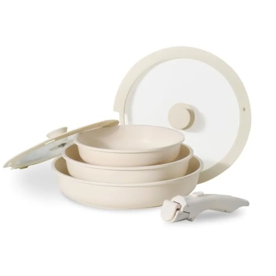 

Nonstick Frying Pan Set with Lid and Detachable Handle for Cooking Baking and Meal Preparation Includes 8 Inch 9.5 Inch and 11