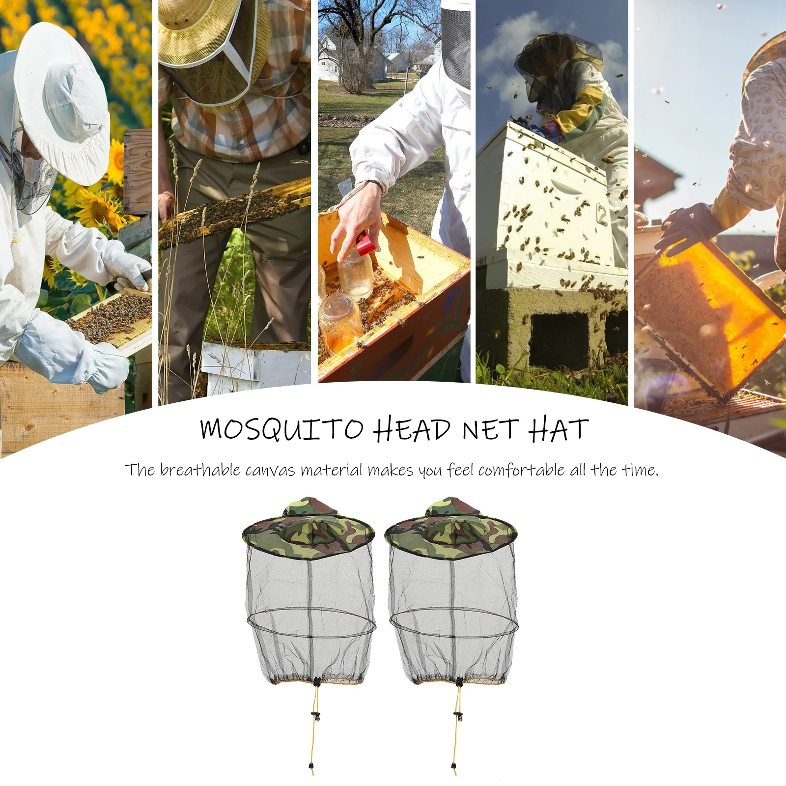 

2pcs Bee Netting Protector for Beekeeping Anti Insect Face Mesh Cap Elastic Neck Anti-Mosquito Hat Gardening Supplies